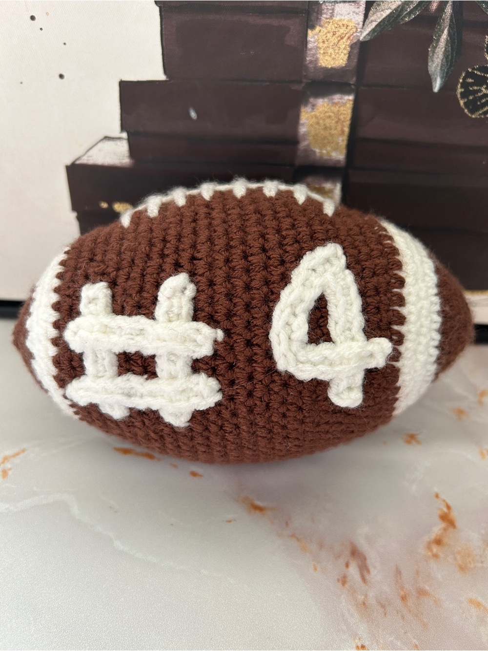 Buy now price Crochet football plush (brown/white) customs made to order - Picture 12 of 12